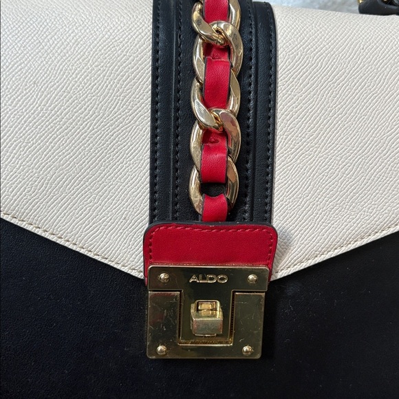 Aldo Color block satchel shoulder/cross body bag vegan leather red white black - Picture 4 of 16